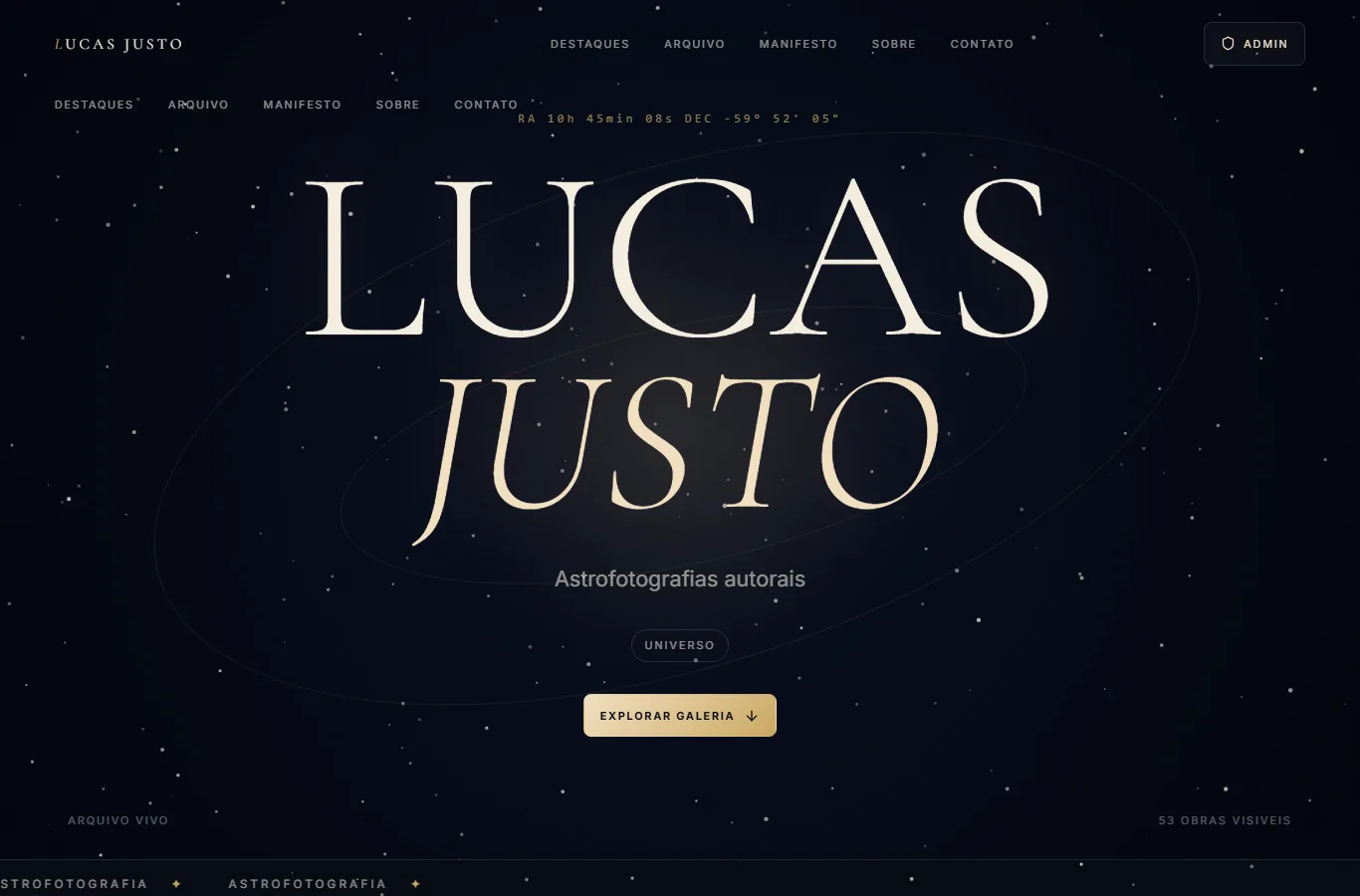 Captura real do site de astrofotografia de Lucas Justo.